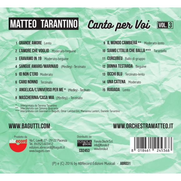 MATTEO TARANTINO CD CANTO PER VOI VOL.3 Italianissima TV MATTEO TARANTINO CD CANTO PER VOI VOL.3 Italianissima TV